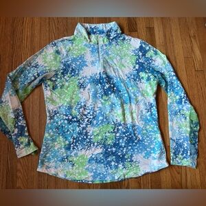 IBKUL 1/4 Zip L/S Golf Pickleball Moist Wick Top Shirt Blue Green Mock MD